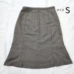 千鳥格子柄 Aラインスカート ひざ丈 S