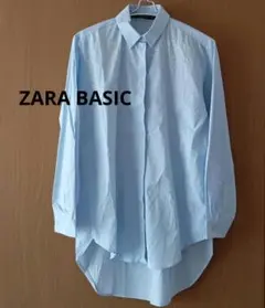 《ZARA BASIC》ラインストーン 長袖シャツ ライトブルー M