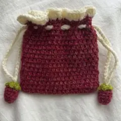 ハンドメイド 編み物 巾着 いちご ポーチ 韓国