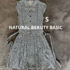 NATURAL BEAUTY BASIC 小花柄シャツワンピース ネイビー S