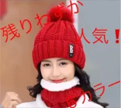 ポンポン付き ニット帽 ネックウォーマーセット スノボ スキー 防寒 レディース