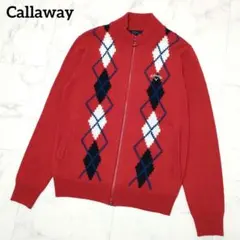 キャロウェイ　ゴルフ　ジップ　ニットジャケット　アーガイル柄　レッド　Mサイズ