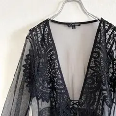 used レースガウンワンピース ブラック シースルー 花柄 ヴィンテージ 古着