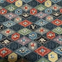 正絹　約35×156 菱　和柄古典柄　紺黒赤青緑白藤色　カラフル大正ロマン　長め