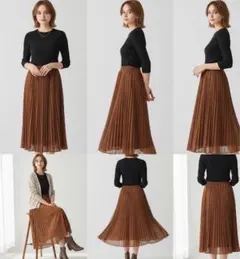 プリーツスカート　からし色　マスタードイエロー　ロングスカート