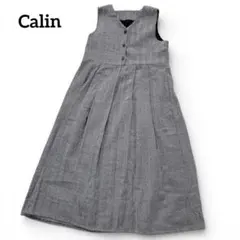 Calin カラン ヘリンボーンノースリーブロングワンピース ジャンパースカート