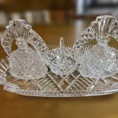 ボヘミアクリスタル カットガラス フルーツバスケット ハンドル付き