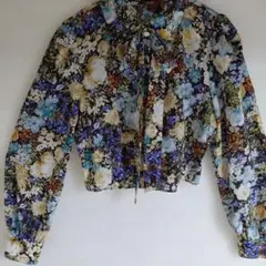 ZARA 花柄 ボウタイブラウス 長袖 Mサイズのサムネイル