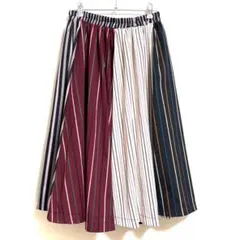 【n’Or】マルチストライプ切替フレアスカート ウエストゴム ロング 個性派