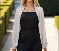 シフォンボレロ風長袖マントールショールライトグレーストール結婚式ドレスフォーマル