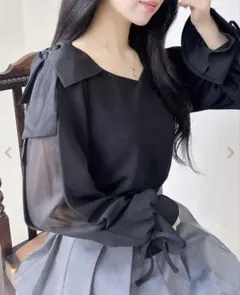 INGNI 袖シアー＆リボントップス ブラック Mサイズ