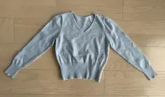 バレエ　ニットトップス　Vネック　水色