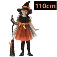 ハロウィン　コスプレ　女の子　魔女　黒＊オレンジ　帽子付き