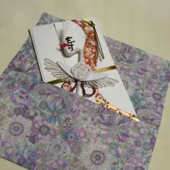 ハンドメイド　シングルポケット　ふくさ　ボタニカル　花柄　ナチュラル　パープル