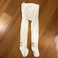 ブランシェス　サイズ95 厚手タイツ　オフホワイトにピンクベージュサテンリボン