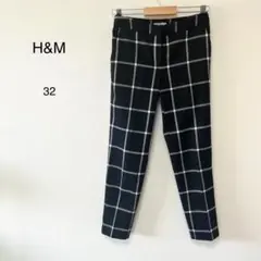 【H&M】ウィンドウペンチェック柄 オフィス カジュアル テーパードパンツ 32