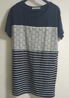 ハートマーケット ボーダー レースチュニック 半袖 フリーサイズ