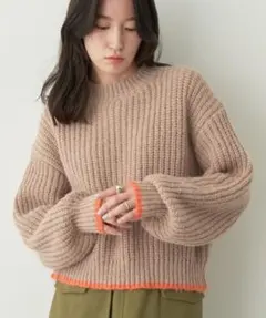 片畦バイカラーニットプルオーバー