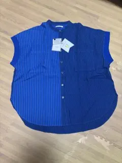 新品タグ付き le colis ルコリ ストライプ バンドカラー ブラウスフリーのサムネイル