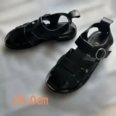 ZARA／レザーフラットグルカサンダル　ブラック　25㎝