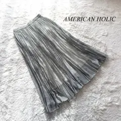 B1【アメリカンホリック】プリーツロングスカート　ギンガムチェック　黒　M