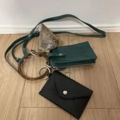 グリーン クロコダイル型押し 小物バッグ