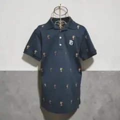 パーリーゲイツ ポロシャツ 4 M ネイビー 総柄 刺繍 希少デザイン 吸汗速乾
