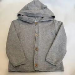 ベビー服 80 フード付きパーカー 綿100% グレー 耳付きフード