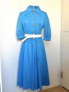 ヴィンテージ　古着　ワンピース　レトロ　ブルー　ベルト付き
