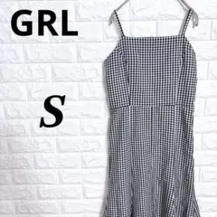 5022 グレイル GRL キャミソール ワンピース S 黒 ギンガムチェック