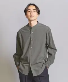 beauty＆youth ツイスト バンドカラー フォルムテーパード シャツ