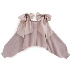 GRL ショルダーリボンオフショルラメニットカーディガン