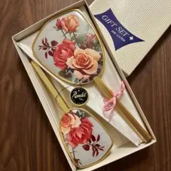 イギリス製アンティーク Rondis ミラー＆ブラシ バラ柄 英国 쇼와 레트로