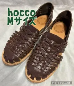 美品✨スピード発送❗️HOCCOホッコ☆レザーメッシュサンダルシューズブラウン茶色