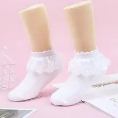 【白】新品未使用 15-17 靴下 女の子 ソックス フォーマル フリル