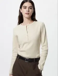リブヘンリーネックTシャツ 長袖 WOMEN L 30 NATURAL