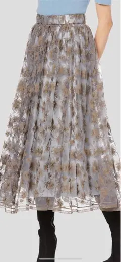 ミラオーエン レーススカート フレア シアー 花柄 S