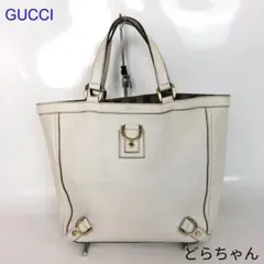 GUCCI アビー グッチ レザー GGキャンバス ハンドバッグ アイボリー