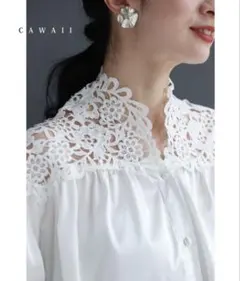 cawaii 白花レース 艶ブラウストップスのサムネイル
