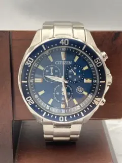 【稼動】CITIZEN クロノグラフ メンズ 腕時計 ブルー文字盤