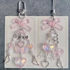 ビーズキーホルダー y2k 韓国 pink ♡ No.365
