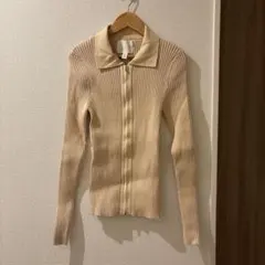 H&M ベージュ リブ編み 長袖ニット L