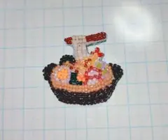 ハンドメイド ビーズ刺繍ブローチ 鍋焼きうどん