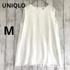 【UNIQLO】シフォン ノースリーブプリーツブラウストップス　白M シンプル