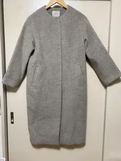 ✨IENAイエナ✨ノーカラー ロングコート モカベージュ34(s)ラムウール