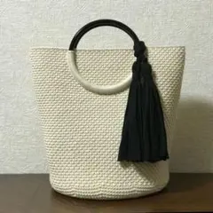 コットンバッグ×ブラック 手編みバッグ ハンドメイド