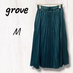 グローブ　grove プリーツスカート M グリーン　緑 サテン　ロングスカートのサムネイル