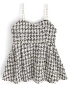 GRL ラメ入りツイードパールストラップペプラムビスチェ