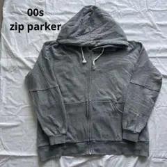 00s ジップパーカー　グレー　古着　y2k ボックスシルエット