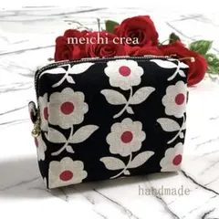 ハンドメイドファスナー付きポーチ【キャンバス 北欧フラワー】